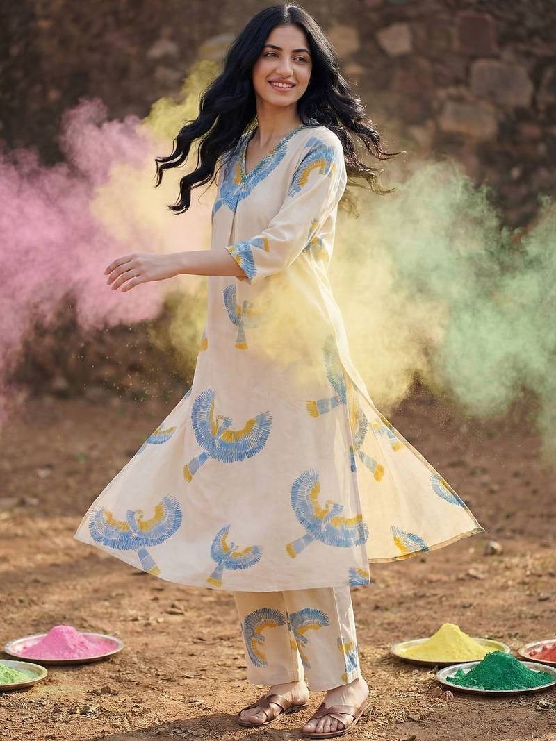 Women Ethnic Motifs Printed Regular Pure Cotton Kurta with Trousers