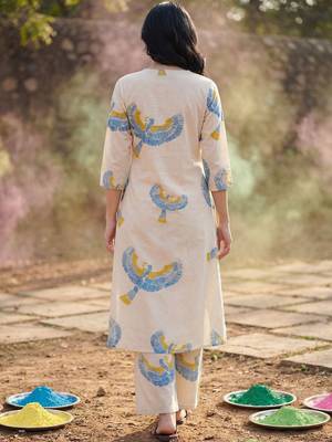 Women Ethnic Motifs Printed Regular Pure Cotton Kurta with Trousers 7