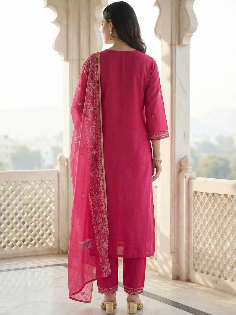 Women Floral Embroidered Regular Thread Work Kurta with Trousers & With Dupatta