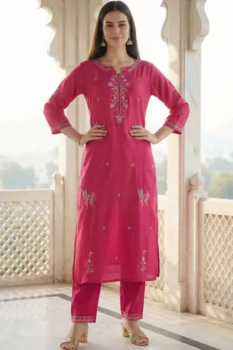 Women Floral Embroidered Regular Thread Work Kurta with Trousers & With Dupatta