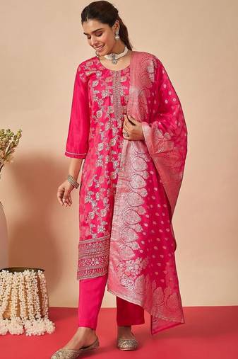 Women Ethnic Motifs Regular Kurta with Trousers & With Dupatta