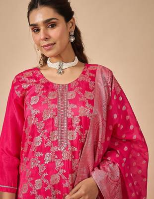 Women Ethnic Motifs Regular Kurta with Trousers & With Dupatta 3