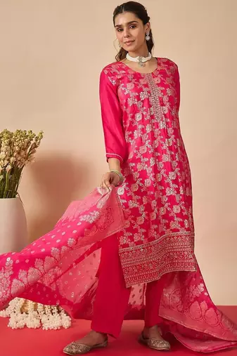 Women Ethnic Motifs Regular Kurta with Trousers & With Dupatta