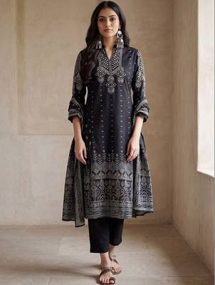 Women Ethnic Motifs Printed Regular Mirror Work Pure Cotton Kurta with Trousers & With Dupatta 1