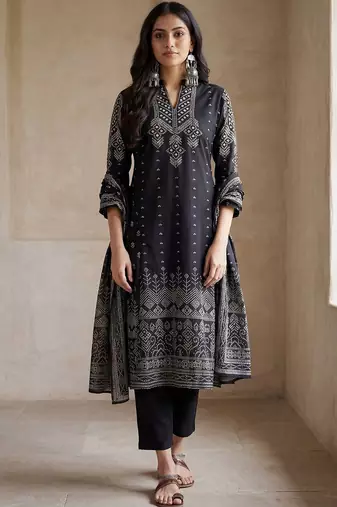 Women Ethnic Motifs Printed Regular Mirror Work Pure Cotton Kurta with Trousers & With Dupatta