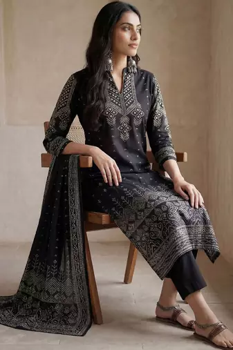 Women Ethnic Motifs Printed Regular Mirror Work Pure Cotton Kurta with Trousers & With Dupatta