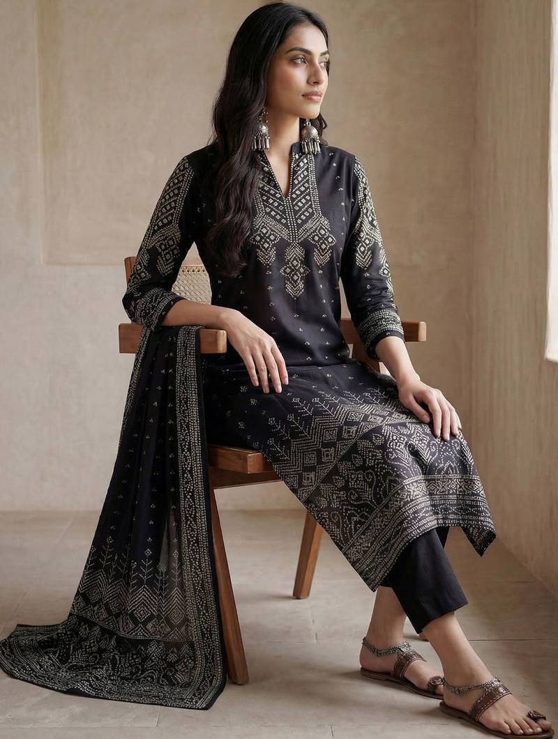 Women Ethnic Motifs Printed Regular Mirror Work Pure Cotton Kurta with Trousers & With Dupatta