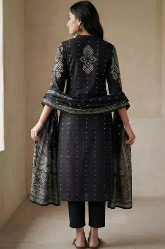 Women Ethnic Motifs Printed Regular Mirror Work Pure Cotton Kurta with Trousers & With Dupatta
