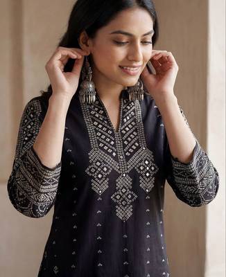 Women Ethnic Motifs Printed Regular Mirror Work Pure Cotton Kurta with Trousers & With Dupatta 4