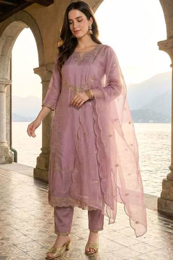 Women Ethnic Motifs Embroidered Regular Thread Work Kurta with Trousers & With Dupatta