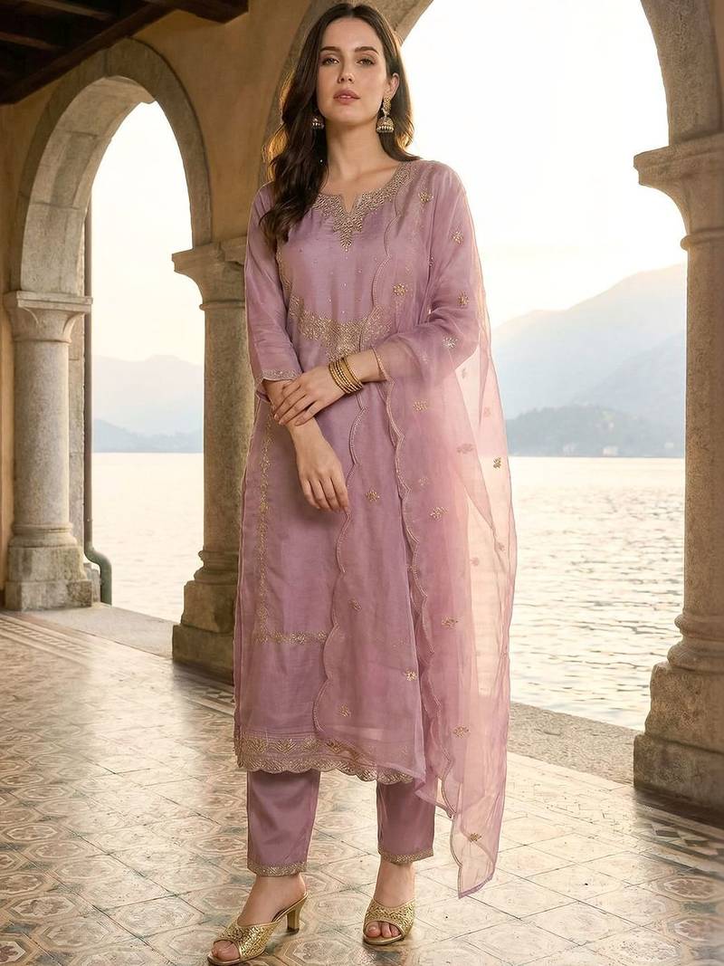 Women Ethnic Motifs Embroidered Regular Thread Work Kurta with Trousers & With Dupatta