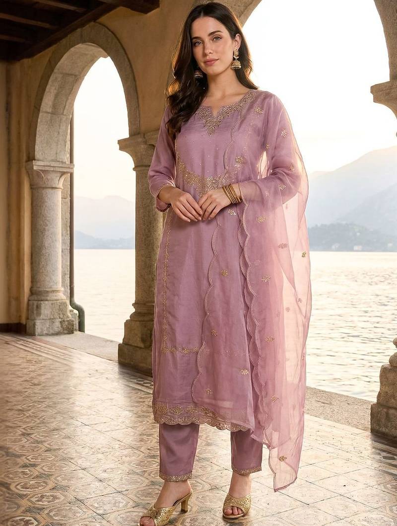 Women Ethnic Motifs Embroidered Regular Thread Work Kurta with Trousers & With Dupatta
