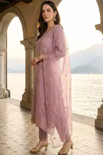 Women Ethnic Motifs Embroidered Regular Thread Work Kurta with Trousers & With Dupatta