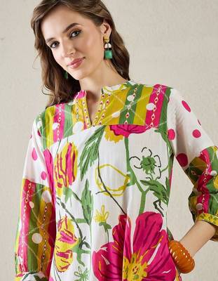 Women Floral Printed Regular Pure Cotton Kurta with Trousers 6