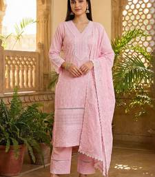 women ethnic motifs embroidered regular chikankari  cotton kurta with trousers & with dupatta