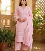Women Ethnic Motifs Embroidered Regular Chikankari Pure Cotton Kurta with Trousers & With Dupatta