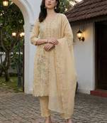 Women Floral Embroidered Regular Thread Work Pure Cotton Kurta with Trousers & With Dupatta