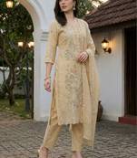 Women Floral Embroidered Regular Thread Work Pure Cotton Kurta with Trousers & With Dupatta