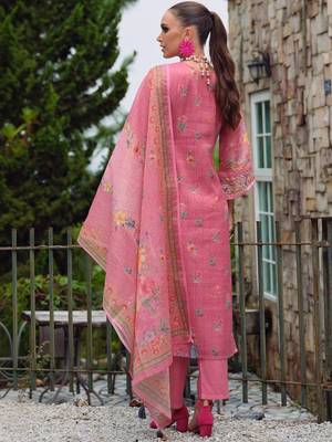 Women Floral Printed Regular Thread Work Linen Kurta with Trousers & With Dupatta 5