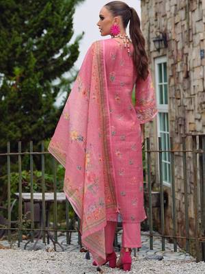 Women Floral Printed Regular Thread Work Linen Kurta with Trousers & With Dupatta 5