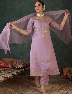 Women Ethnic Motifs Embroidered Regular Thread Work Kurta with Trousers & With Dupatta 1