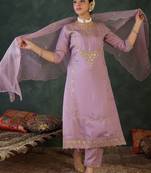 Women Ethnic Motifs Embroidered Regular Thread Work Kurta with Trousers & With Dupatta