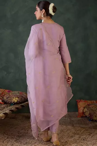 Women Ethnic Motifs Embroidered Regular Thread Work Kurta with Trousers & With Dupatta