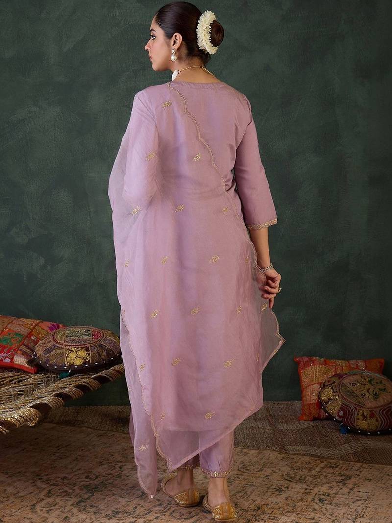 Women Ethnic Motifs Embroidered Regular Thread Work Kurta with Trousers & With Dupatta