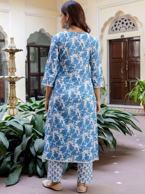 Women Floral Printed Regular Pure Cotton Kurta with Trousers & With Dupatta 3