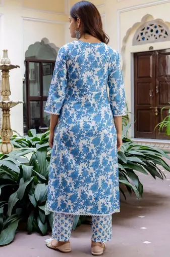 Women Floral Printed Regular Pure Cotton Kurta with Trousers & With Dupatta