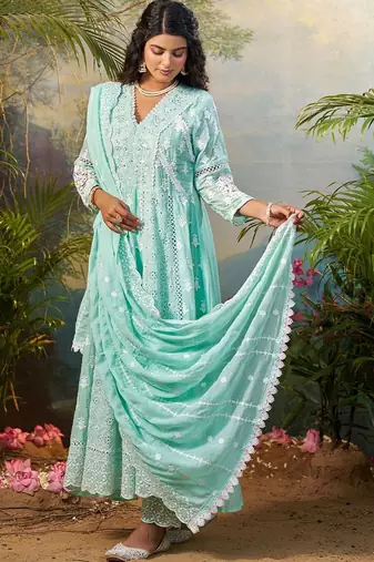 Women Ethnic Motifs Embroidered Regular Thread Work Pure Cotton Kurta with Trousers & With Dupatta