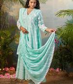 women ethnic motifs embroidered regular thread work  cotton kurta with trousers & with dupatta