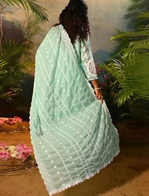 women ethnic motifs embroidered regular thread work  cotton kurta with trousers & with dupatta 7