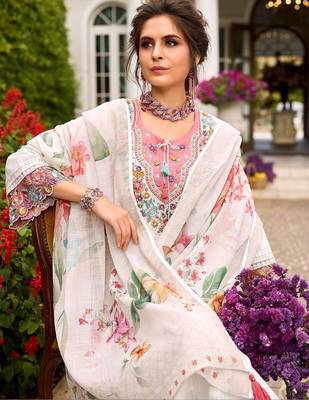 women floral embroidered regular thread work  cotton kurta with trousers & with dupatta 2