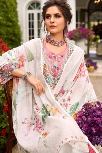 Women Floral Embroidered Regular Thread Work Pure Cotton Kurta with Trousers & With Dupatta