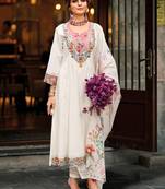 Women Floral Embroidered Regular Thread Work Pure Cotton Kurta with Trousers & With Dupatta