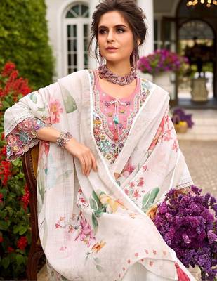 Women Floral Embroidered Regular Thread Work Pure Cotton Kurta with Trousers & With Dupatta 2
