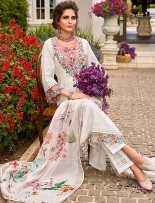 Women Floral Embroidered Regular Thread Work Pure Cotton Kurta with Trousers & With Dupatta 3
