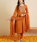 women floral embroidered regular thread work  cotton kurta with trousers & with dupatta