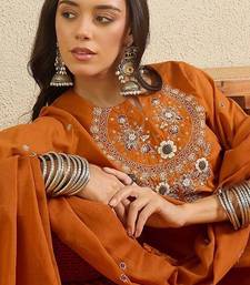 women ethnic motifs embroidered regular thread work  cotton kurta with trousers & with dupatta