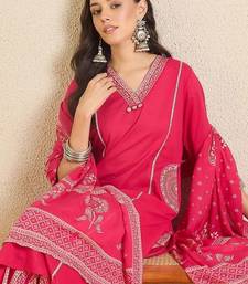 women ethnic motifs printed regular beads and stones  cotton kurta with trousers & with dupatta