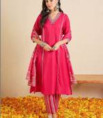 Women Ethnic Motifs Printed Regular Beads and Stones Pure Cotton Kurta with Trousers & With Dupatta