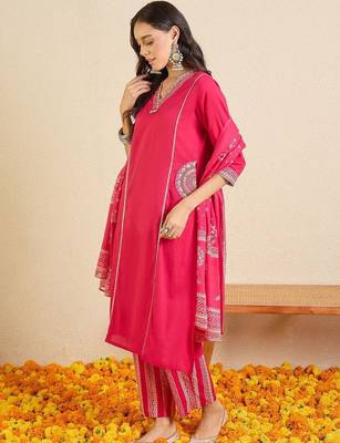 Women Ethnic Motifs Printed Regular Beads and Stones Pure Cotton Kurta with Trousers & With Dupatta 5