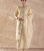 floral embroidered  cotton regular thread work kurta with trousers & dupatta