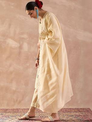 floral embroidered  cotton regular thread work kurta with trousers & dupatta 3