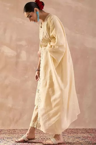 floral embroidered  cotton regular thread work kurta with trousers & dupatta