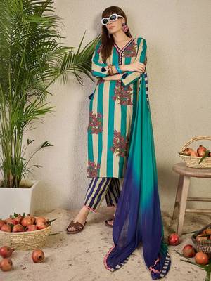 women floral printed regular  cotton kurta with trousers & dupatta 1
