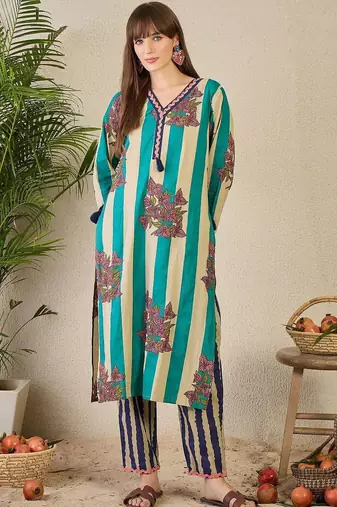 women floral printed regular  cotton kurta with trousers & dupatta