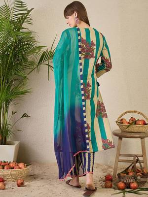 women floral printed regular  cotton kurta with trousers & dupatta 4