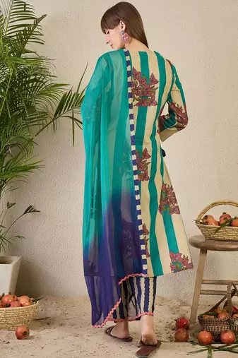 women floral printed regular  cotton kurta with trousers & dupatta